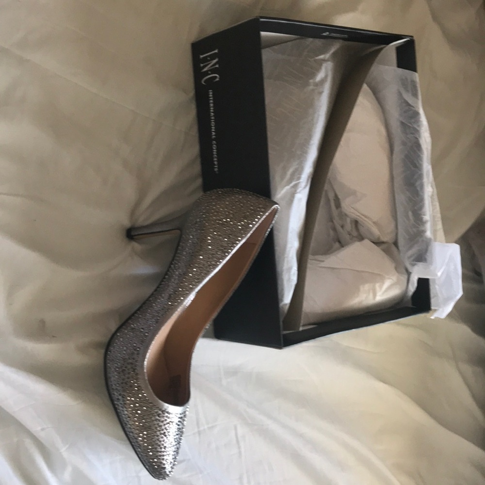 Silver rhinestone heels